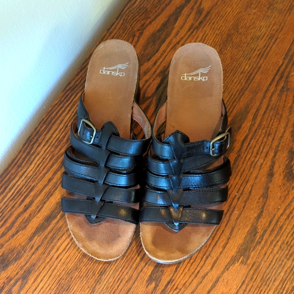 Dansko Dina Black Leather Strappy Sandal